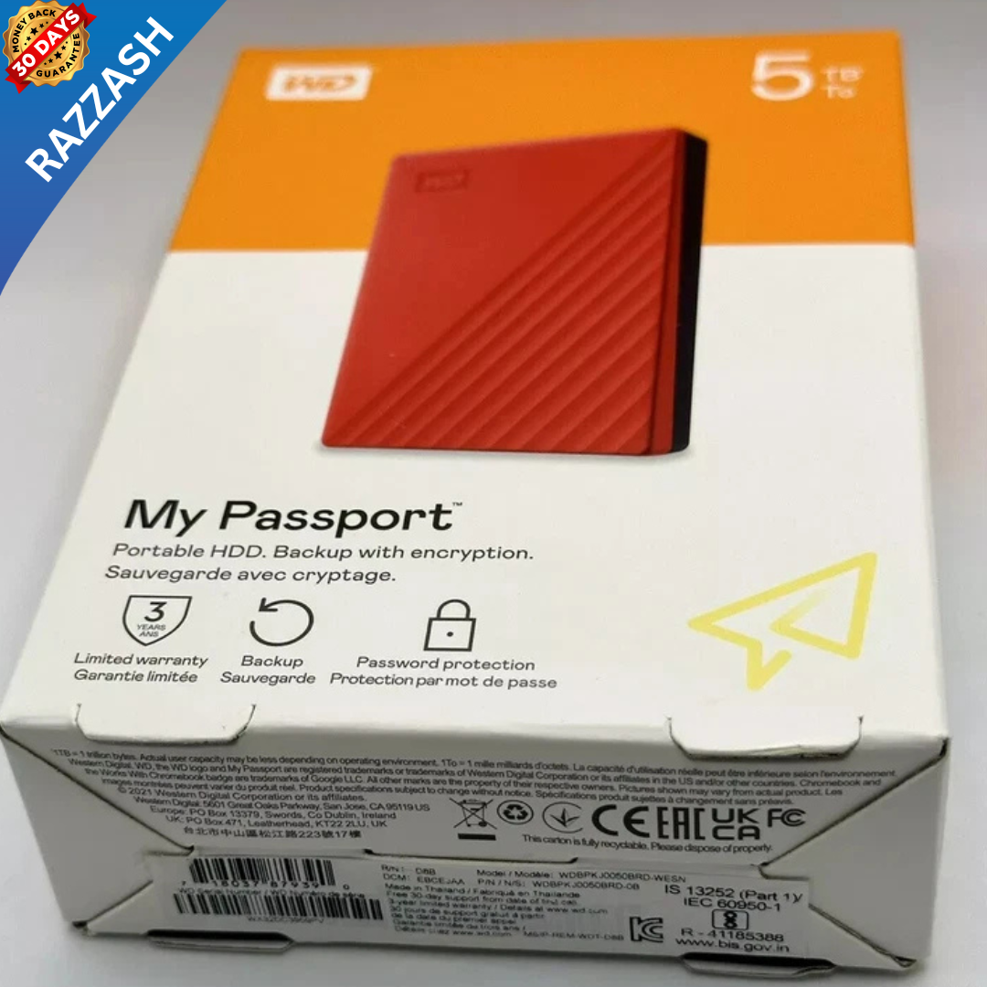 WD 5TB My Passport Portable External Hard Drive – Red – USB 3.0 | RAZZASH USA