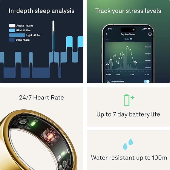 RAZZASH | Oura® Ring Gen3 Horizon - Gold - Size US7 - Smart Ring Sleep and Fitness Tracker USA