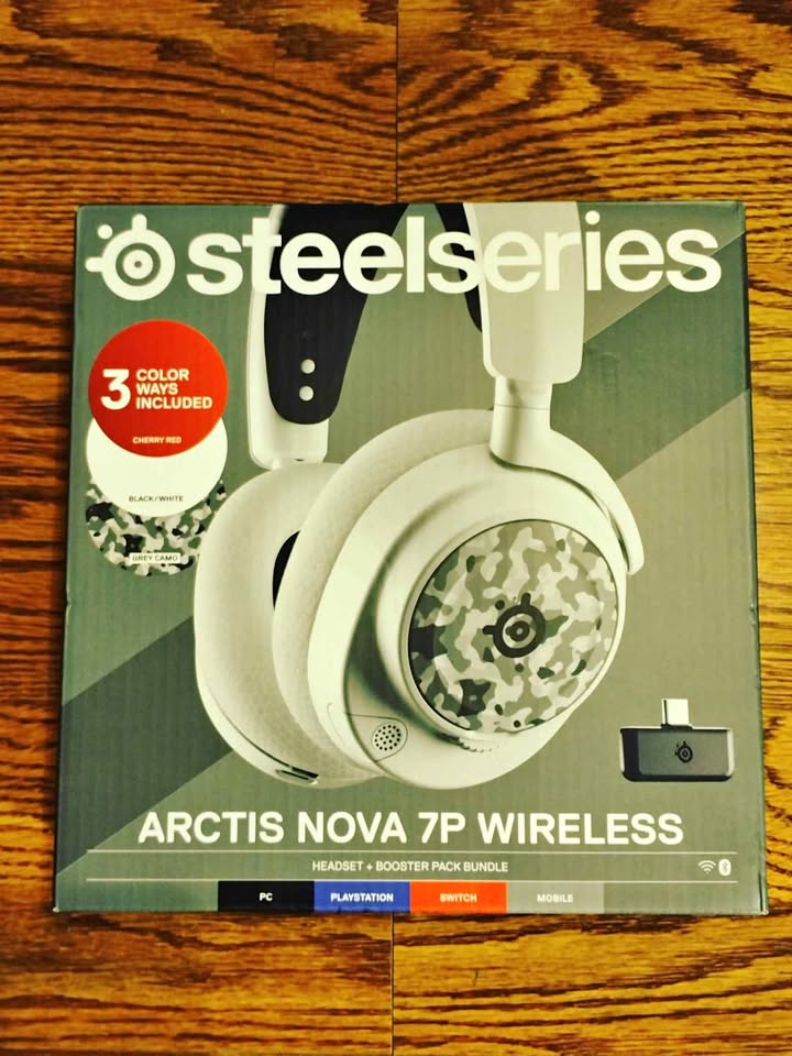 RAZZASH Exclusive SteelSeries Arctis Nova 7P Headset in Cherry Red, Black/White, and Grey Camo