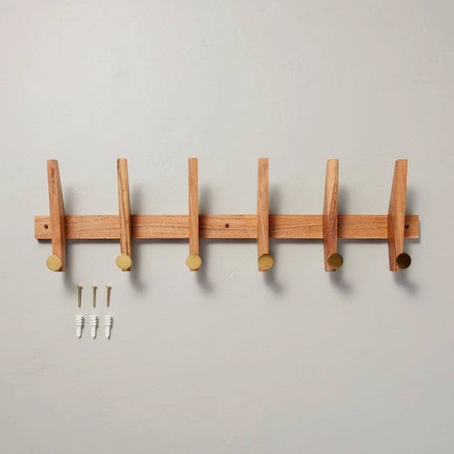 Hearth & Hand w/ Magnolia® Wood Brass Wall Hook Rack Hanging Rail 6