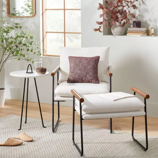Hearth & Hand w/Mangolia® Furniture Ottoman Metal Wood Living Room Cream Black