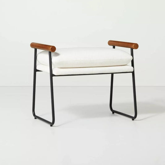 Hearth & Hand w/Mangolia® Furniture Ottoman Metal Wood Living Room Cream Black